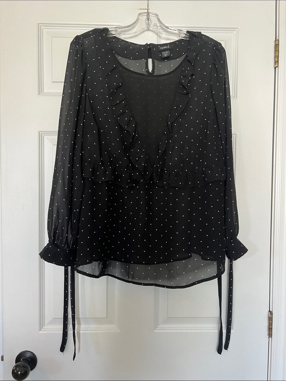 torrid Black Polka Dot Ruffle V-Neck Blouse